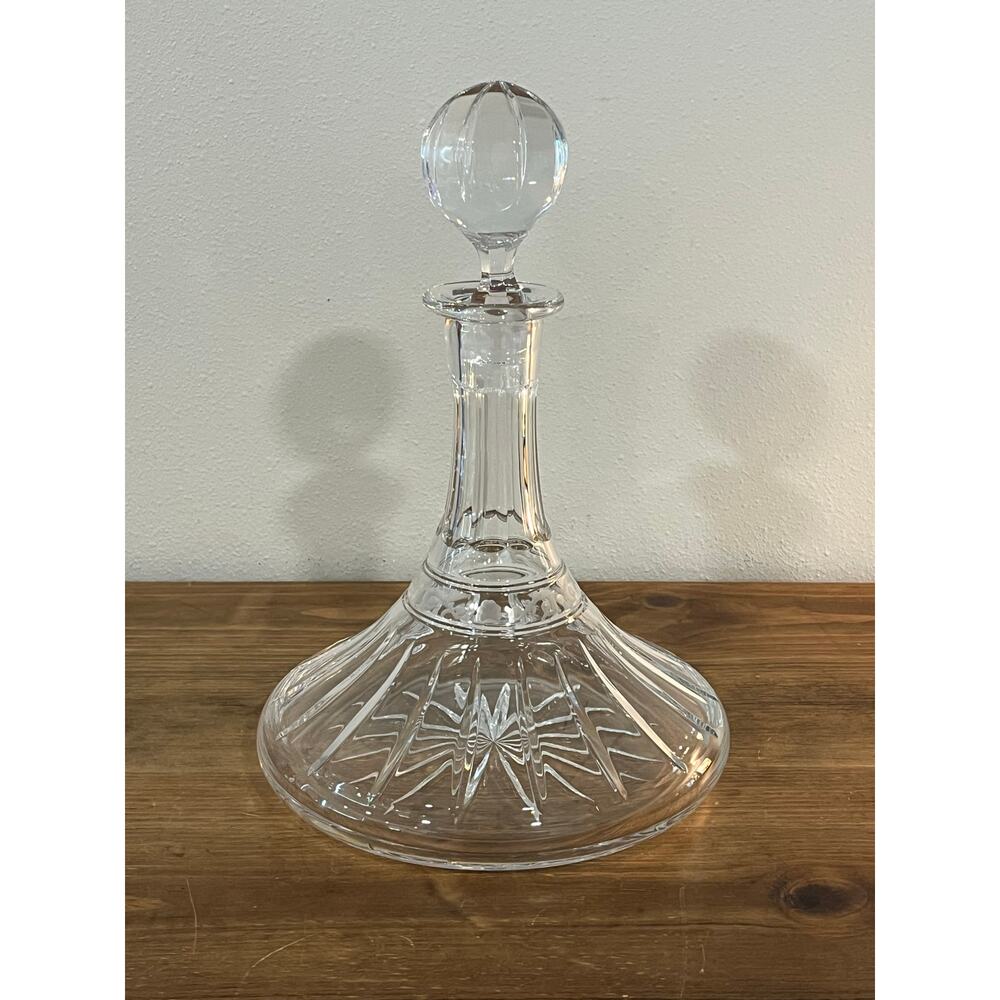 Vtg European Cut Crystal Decanter w/ Globe Stopper Mid-Century Barware Elegant